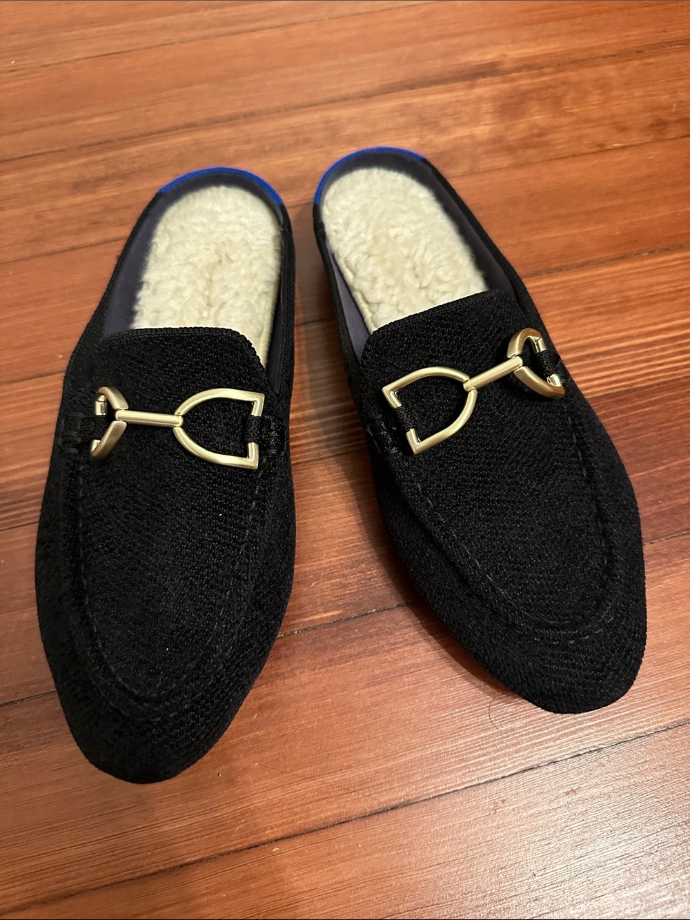 Rothy’s revelevt cozy mules loafers horse bit shearling size 5